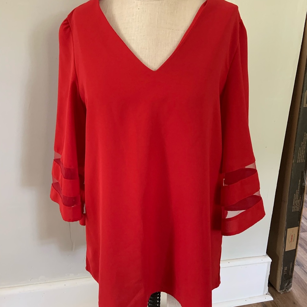 V Neck Bell Sleeve Blouse